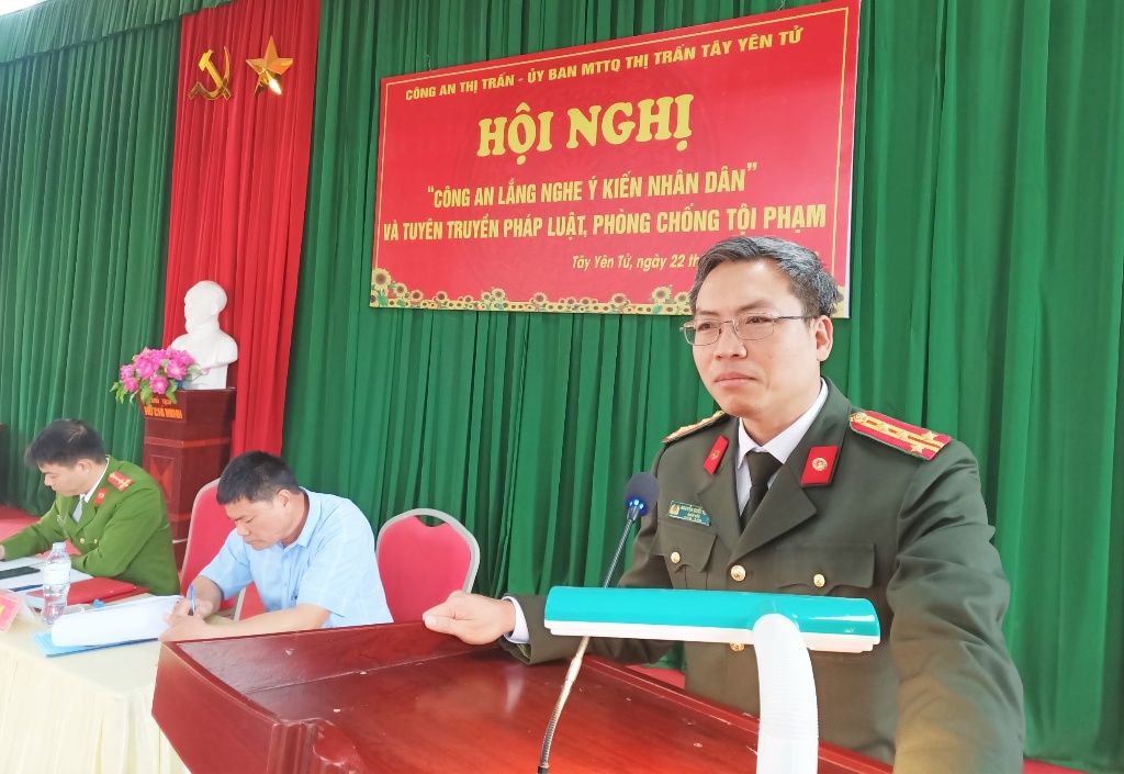 Giám đốc Công an tỉnh dự hội nghị lắng nghe ý kiến nhân dân tại thị trấn Tây Yên Tử (Sơn Động)