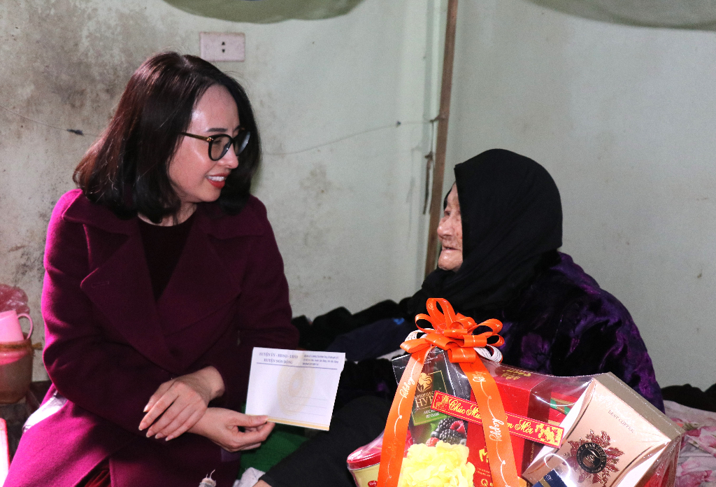 Phó Chủ tịch UBND huyện Tống Thị Hương Giang tặng quà người cao tuổi, người có công tiêu biểu